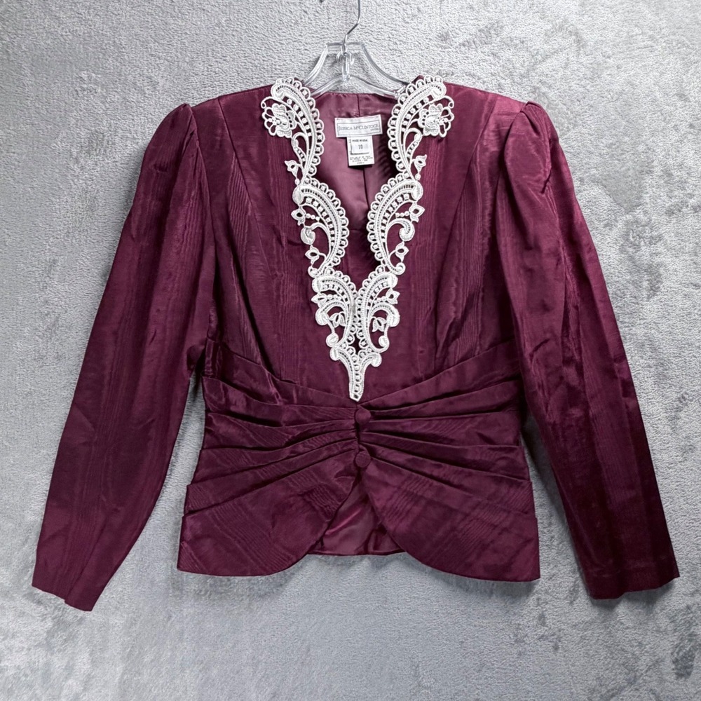 Vintage Jessica McClintock Bridal Jacket Size 10 Burgundy Victorian Lace Prairie - Picture 2 of 11